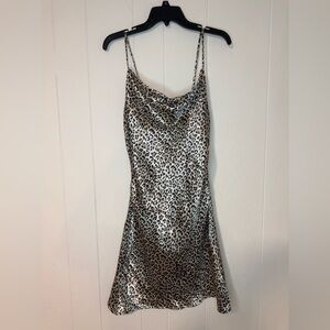 Reverse Leopard Print Satin Slip Dress - Neutral